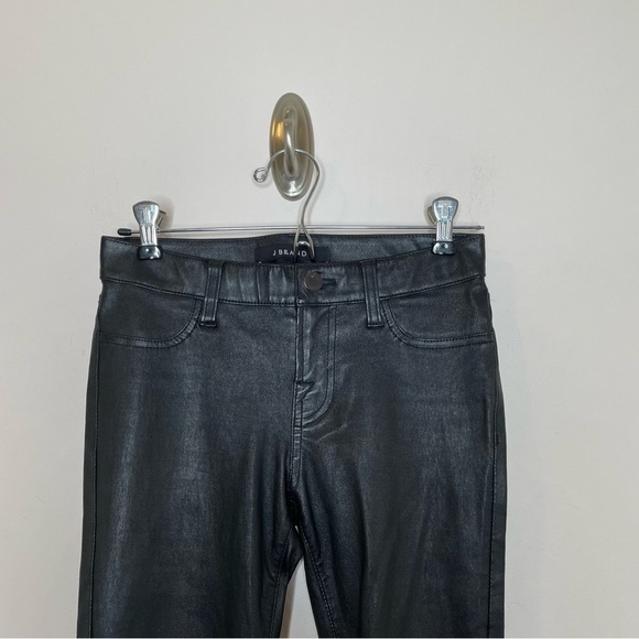 J Brand Genuine Leather Mid Rise Distressed Skinny Zip Ankle Pants Black Size 24 - Picture 3 of 10